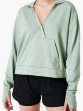 Sweaty Betty After Class Mint Green Vneck Relaxed Hoodie Sweatershirt Size 10